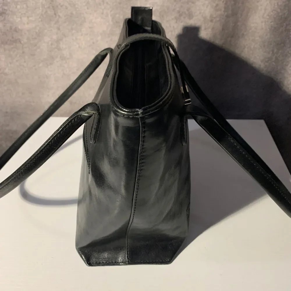 Texier Black Leather Bag, Silver Hardware (Made In France)
